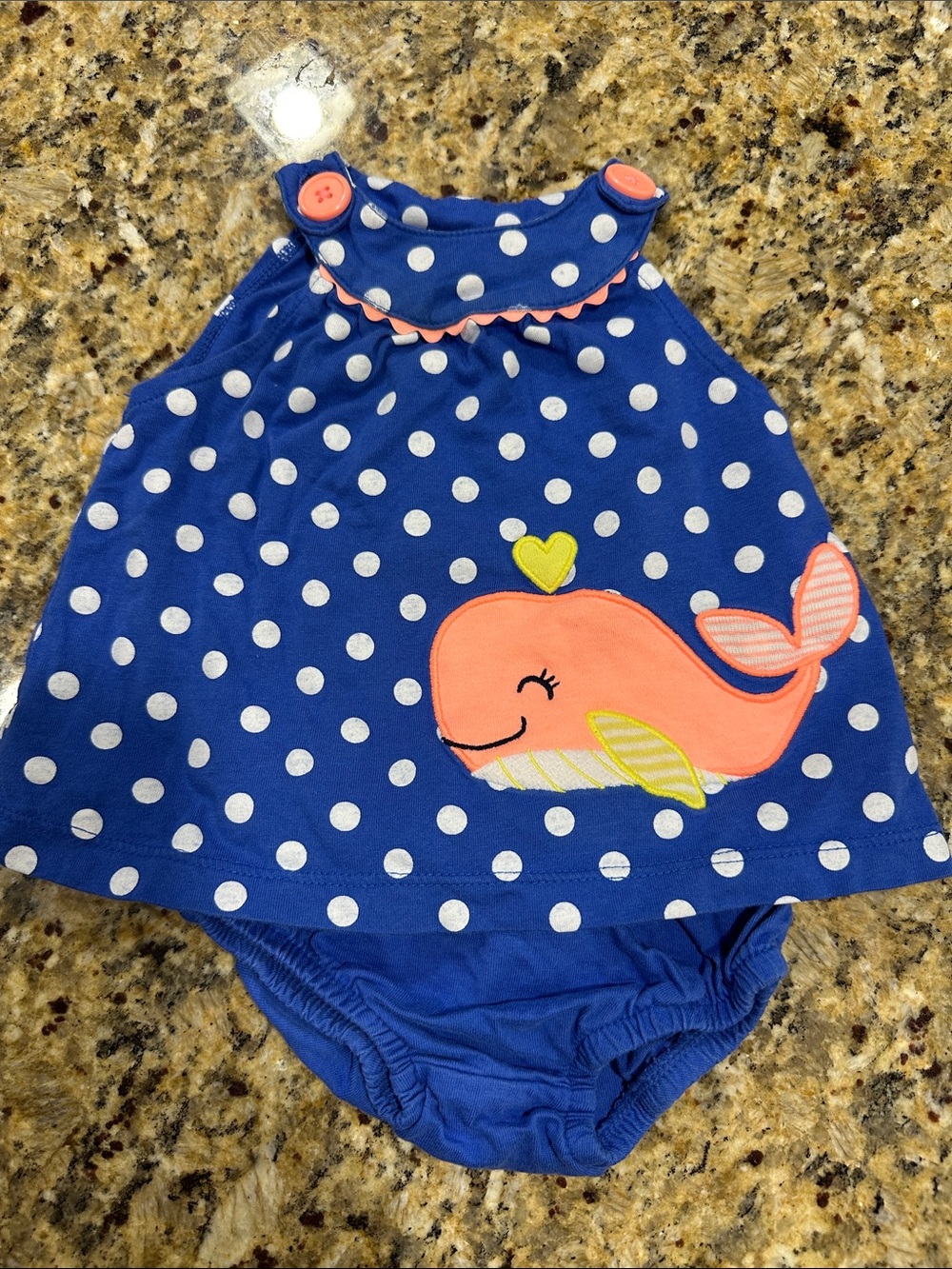 Carter's Blue Polka Dot Whale Dress & Bloomers Set - White & Coral Accents